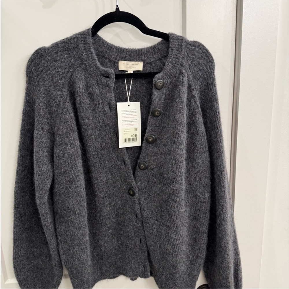 Sezane Charcoal Button-Up Cardigan